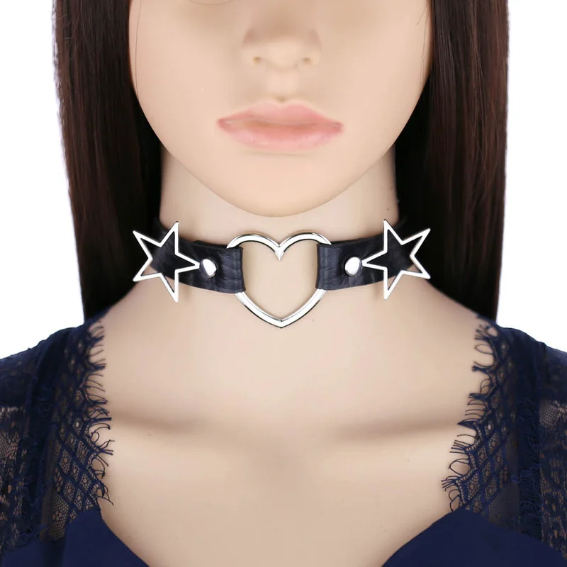 Goth Punk Spike Choker - Decopunk الشرير بولي Leather الجلود القلب