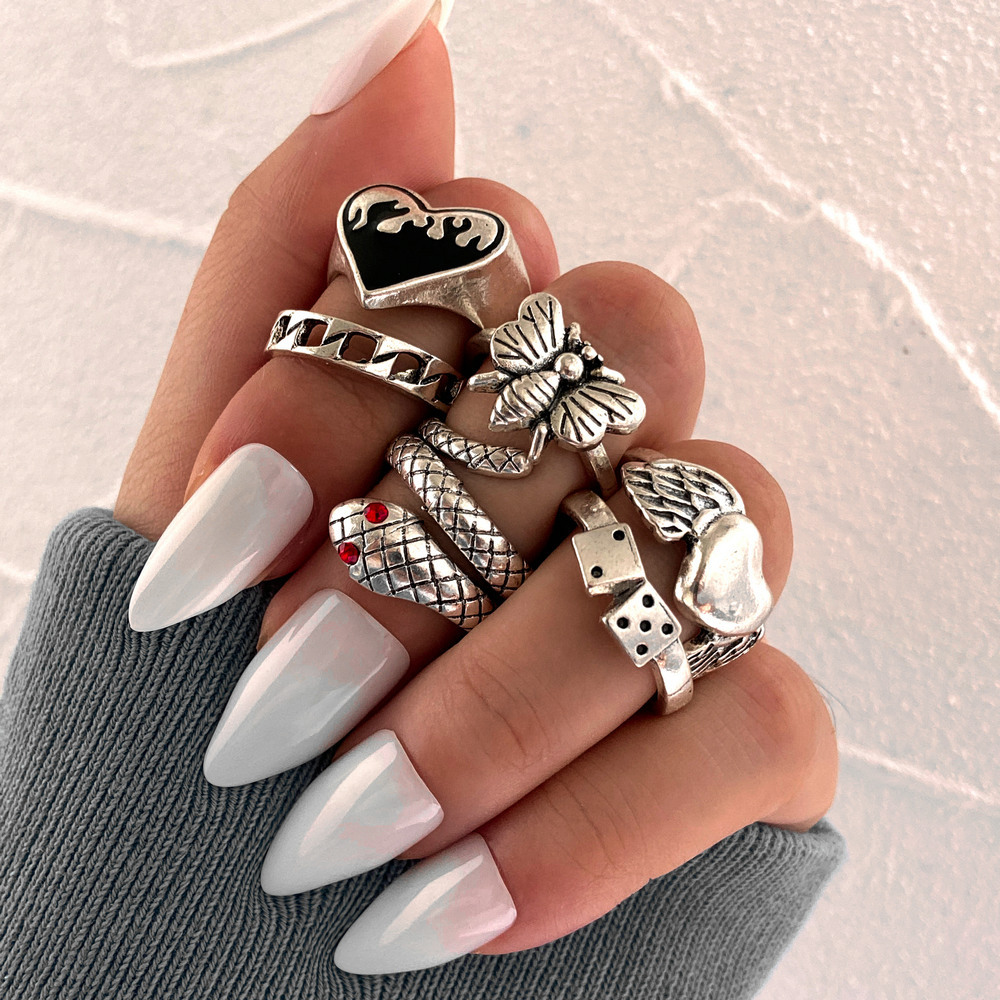 Vintage Punk Knuckle Rings Set - 6 قطع من خواتم الأصابع على