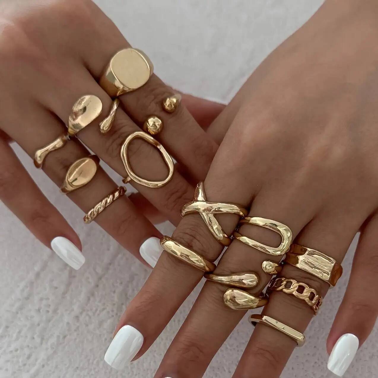 Vintage Punk Knuckle Rings Set - IngeSight.Z 14 قطعة/المجموعة الهيب هوب الشرير