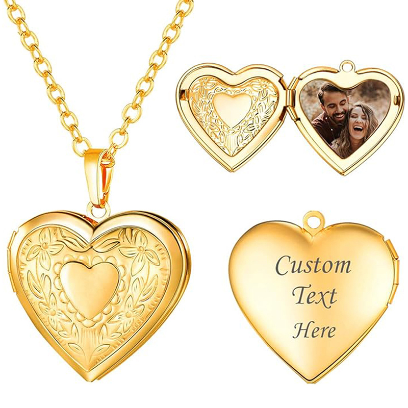 Heart Locket Necklace Photo - قلادة مخصصة بصورة ونص حسب الطلب،