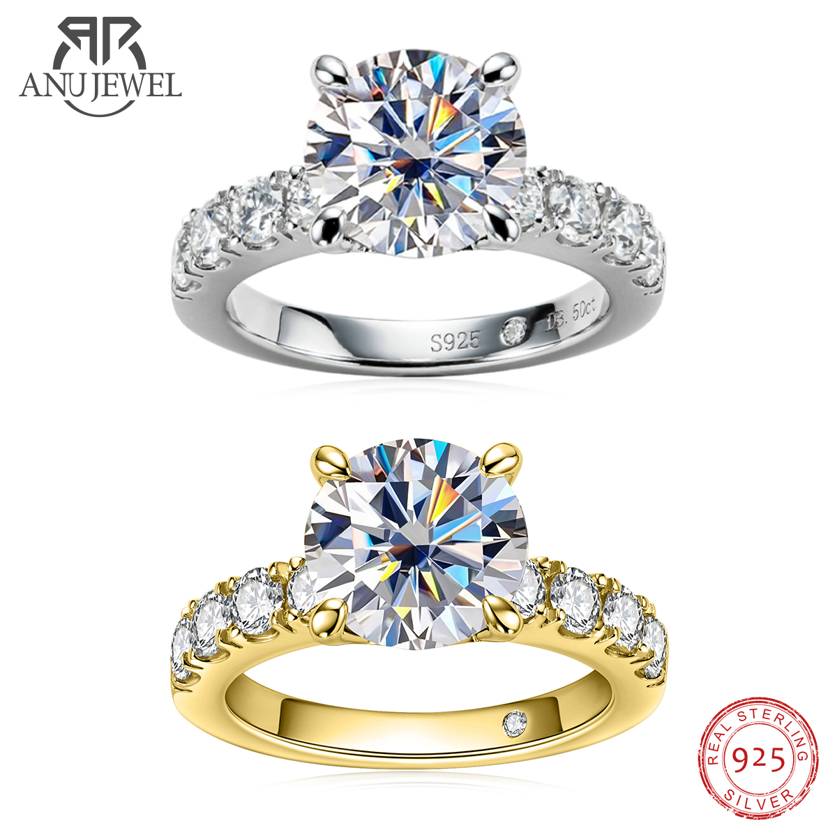 Moissanite Engagement Ring 1 Carat - AnuJewel 4.3cttw D اللون مويسانيتي خواتم