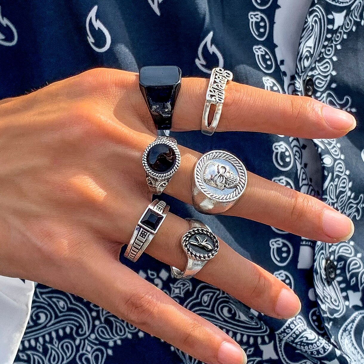 6-قوطية هيكل عظمي عتيق طقم خوا - مراجعة Vintage Punk Knuckle Rings Set وسعره